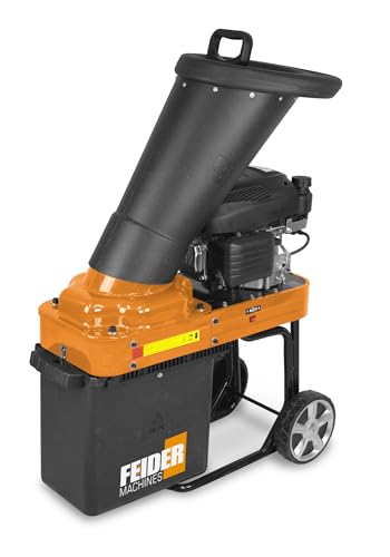 FEIDER FBT70–2 Gartenhäcksler Benzin mit 4-Takt-Motor - Ideal zum Häckseln von Holz & Ästen - Maximaler Ø 4,4cm - Fassungsvermögen Auffangbehälter 30L - Transporträder - Gartenwerkzeug von Feider