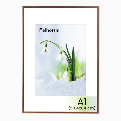 Feihorrm Bilderrahmen, A1 Fotorahmen aus Eiche, Mit gehärtetem Glas, Für 59,4x84 cm-Fotos ohne Passepartout oder 41x58,4 cm-Fotos mit Passepartout (Dunkel Braun, A1 (59,4x84 cm)/ 1x) von Feihorrm