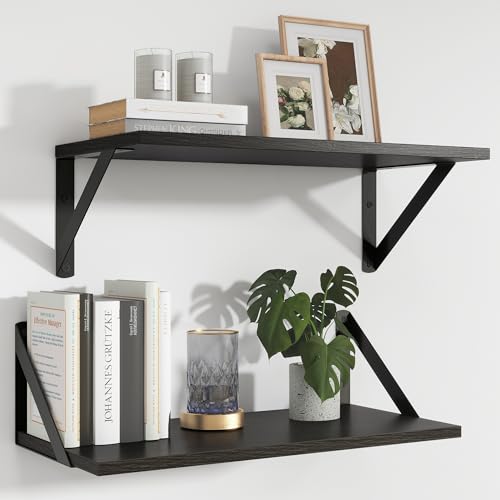Feihorrm Wandregal, 2er Set, Schweberegal aus Holz, Wandboard, Geeignet für Arbeitszimmer, Schlafzimmer und Küche (Schwarz, 40 x 20 x 12 cm) von Feihorrm