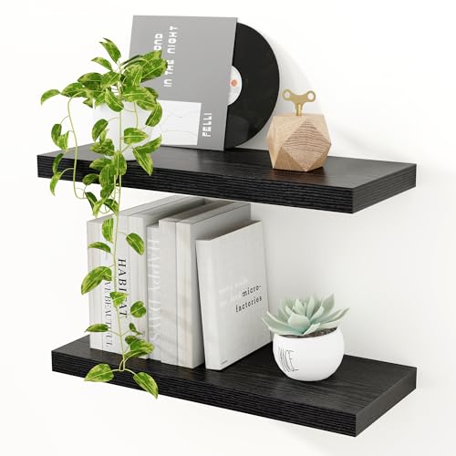 Feihorrm Wandregal Holz Schwarz, Extra Breit 23,5 cm, 40cm Wandboard 2er Set, Schweberegal aus MDF Holz, Regal Wand, Regalbrett für Küche, Wohnzimmer, Schlafzimmer, Badezimmer & Arbeitszimmer von Feihorrm