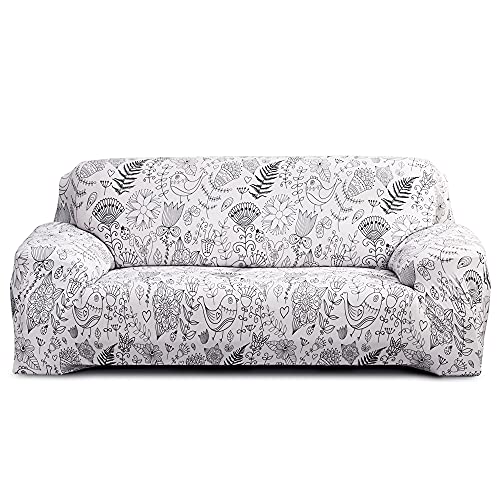 Feilaxleer Elastischer Sofabezug 1 Sitzer/2 Sitzer/3 Sitzer/4 Sitzer, Stretch Sofa-überwürfe Sofahusse für Sofa mit Armlehne,Blumendruck (3 Sitzer,F) von Feilaxleer