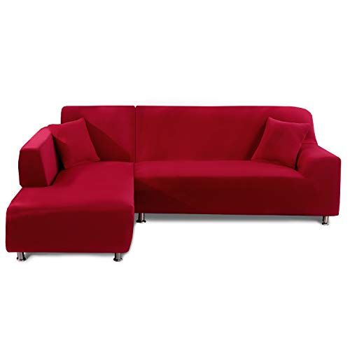 Feilaxleer Sofa Überwürfe Sofabezug Elastische für L Form Sofa Rechts/Links,Sofabezug Ecksofa Spannbezug(3 Sitzer+2 Sitzer,Rot) von Feilaxleer