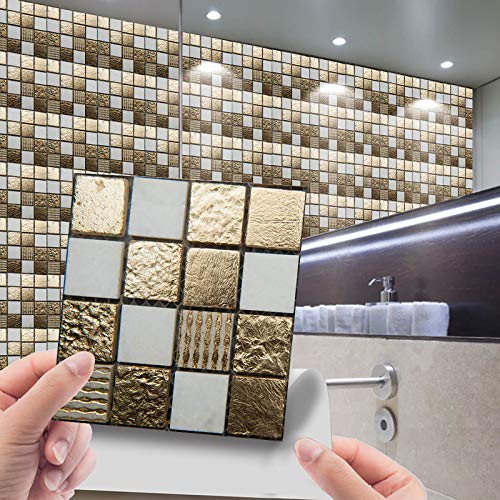 FeiliandaJJ 10Pcs Mosaik Wandfliese Aufkleber für 10x10cm Fliesen,3D Mosaik Kristall Fliesenaufkleber für Bad und Küche, Wasserdicht Selbstklebend Deko Fliesenfolie (7004) von FeiliandaJJ(TM)