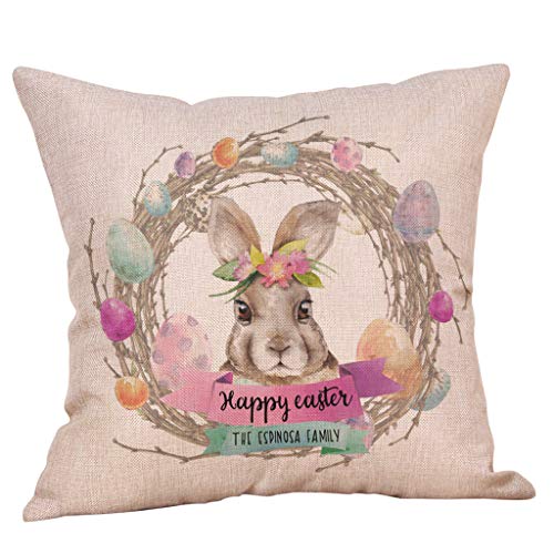 FeiliandaJJ Ostern Kissenbezug Kissenhülle 45x45cm, Ostern Kranz Muster Dekorative Kopfkissenbezug, Ostern Baumwolle Leinen Zierkissenbezüge mit Reißverschluss für Sofa Büro Zimmer (D) von FeiliandaJJ(TM)