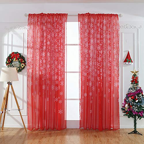 FeiliandaJJ 100x200cm Voile Vorhang Weihnachten Schneeflocke Transparente Gardinen Atmungsaktiv Ösenschal Gardinenschals Wohnzimmer Schlafzimmer Kinderzimmer Vorhänge von FeiliandaJJ