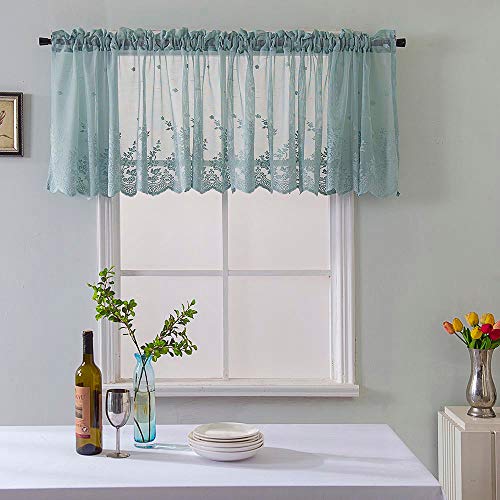 FeiliandaJJ 130x41cm Voile Vorhang Kurz Küche Transparent Spitze Atmungsaktiv Waschbar Gardinen Vorhänge Wohnzimmer Schlafzimmer Kinderzimmer Modern Haus Dekoration (Blau) von FeiliandaJJ