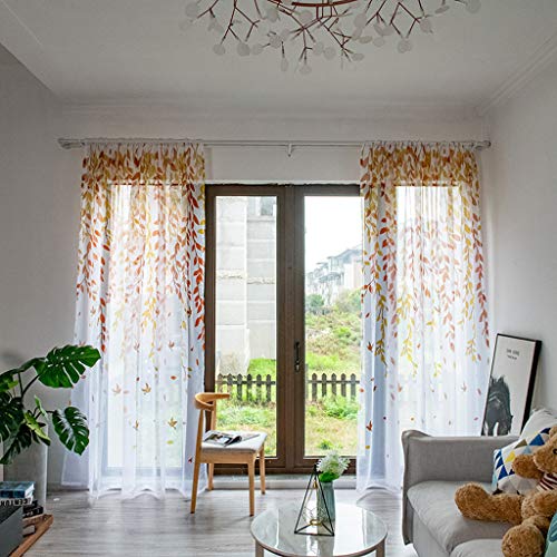 FeiliandaJJ 200x100cm Vorhänge Voile Transparent Gardinen Blätter Sommer Cool Atmungsaktiv Waschbar Gardinenschals Wohnzimmer Kinderzimmer Schlafzimmer Modern Haus Dekoration,1 Stück (Gelb) von FeiliandaJJ