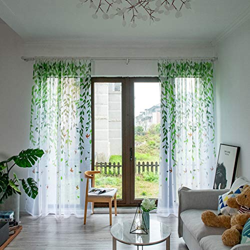 FeiliandaJJ 200x100cm Vorhänge Voile Transparent Gardinen Blätter Sommer Cool Atmungsaktiv Waschbar Gardinenschals Wohnzimmer Kinderzimmer Schlafzimmer Modern Haus Dekoration,1 Stück (Grün) von FeiliandaJJ