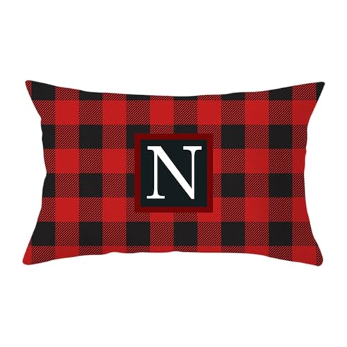 FeiliandaJJ 26 Buchstaben Cushion Cover Christmas Rot Kariertes Kissenhülle Kopfkissenbezug Weihnachten Deko Kissenbezug Super weich Sofakissen für Wohnzimmer Sofa Bed Home,30x50cm von FeiliandaJJ