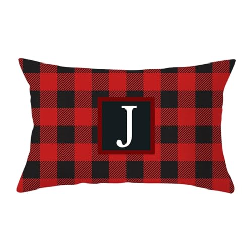 FeiliandaJJ 26 Buchstaben Cushion Cover Christmas Rot Kariertes Kissenhülle Kopfkissenbezug Weihnachten Deko Kissenbezug Super weich Sofakissen für Wohnzimmer Sofa Bed Home,30x50cm von FeiliandaJJ