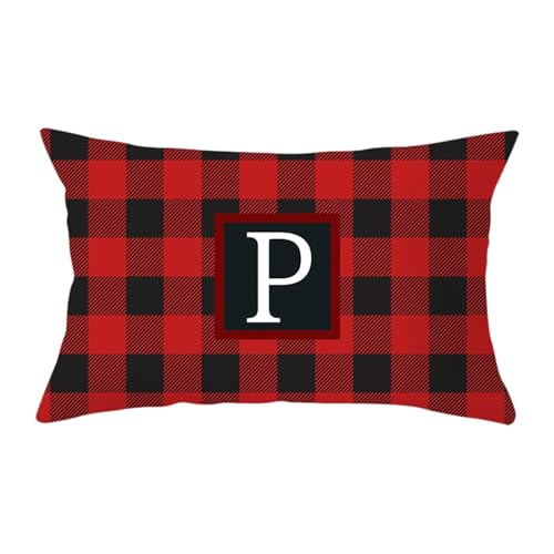 FeiliandaJJ 26 Buchstaben Cushion Cover Christmas Rot Kariertes Kissenhülle Kopfkissenbezug Weihnachten Deko Kissenbezug Super weich Sofakissen für Wohnzimmer Sofa Bed Home,30x50cm von FeiliandaJJ