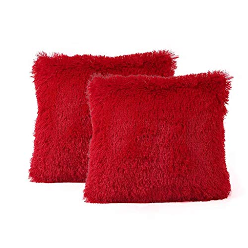 FeiliandaJJ 2er Set Dekorativ Kissenbezug 40x40cm,Einfarbig Plüsch Weich Kopfkissenbezug Kissenhülle,Sofakissenbezüge Pillowcase 16x16 für Couch Wohnzimmer Sofa Bed Auto (Rot) von FeiliandaJJ