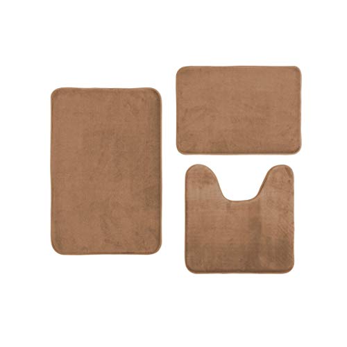 FeiliandaJJ 3pcs Badematten Set, Bad Teppiche Set Coral Velvet Memory Baumwolle rutschfest Waschbar Badgarnitur Badezimmer Matte Set Dusch Vorleger Teppich für Badezimmer Toilet (Hellbraun) von FeiliandaJJ