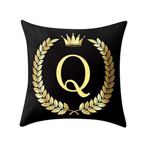 FeiliandaJJ 45x45cm Kissenbezug Dekorativ, Polyester Stoff Super Weich Kopfkissenbezug,Schwarz Gold Brief Muster Kissenhülle, Sofakissenbezüge Pillowcase für Couch Wohnzimmer Sofa Bed Auto, 18x18 (Q) von FeiliandaJJ