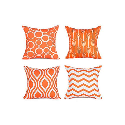 FeiliandaJJ 4er Set Dekorativ Kissenbezug 35x35cm Geometrische Muster Sofa Büro Dekor Kissenbezüge Kissenhülle aus Baumwoll Leinen (Orange) von FeiliandaJJ