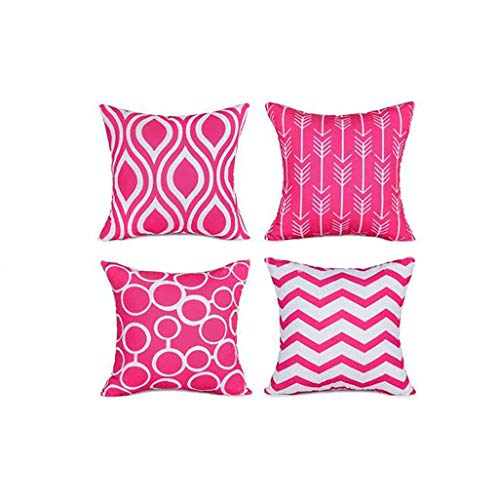 FeiliandaJJ 4er Set Dekorativ Kissenbezug 35x35cm Geometrische Muster Sofa Büro Dekor Kissenbezüge Kissenhülle aus Baumwoll Leinen (Pink) von FeiliandaJJ