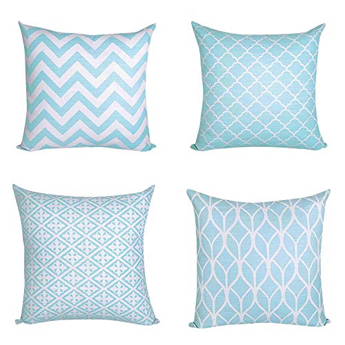 FeiliandaJJ 4er Set Dekorativ Kissenbezug 45x45cm,Geometrisch Drucken Kopfkissenbezug Kissenhülle,Sofakissenbezüge Pillowcase 18x18 für Couch Wohnzimmer Sofa Bed Auto (Blau-1) von FeiliandaJJ