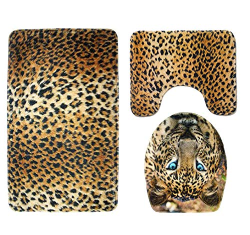 FeiliandaJJ Badematten Set 3 Teilig rutschfest,3pcs Bad Teppiche Set Tiger Leopard Drucken Waschbar Badgarnitur Badezimmer Matte Set Dusch Vorleger Teppich für Badezimmer Toilet (B) von FeiliandaJJ