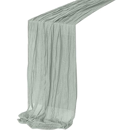 FeiliandaJJ Cheesecloth Tischläufer Tischläufer Hochzeit Salbeigrün Stoff Tüll Hellgrün Boho Table Runner Tischdeko Läufer Tisch, 90 x 180 cm, 7 Farben von FeiliandaJJ