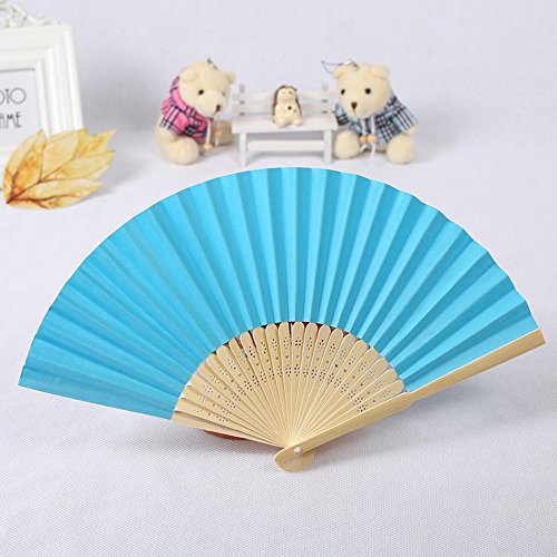 FeiliandaJJ Einfarbig Papier Faltfächer Handfächer Chinesischer Stil Vintage Fächer für Sommer Anlässen Hochzeitsgeschenk Party Dekoration Geschenk Ethnischer Tanz Chinesisches Kung Fu (Blau) von FeiliandaJJ
