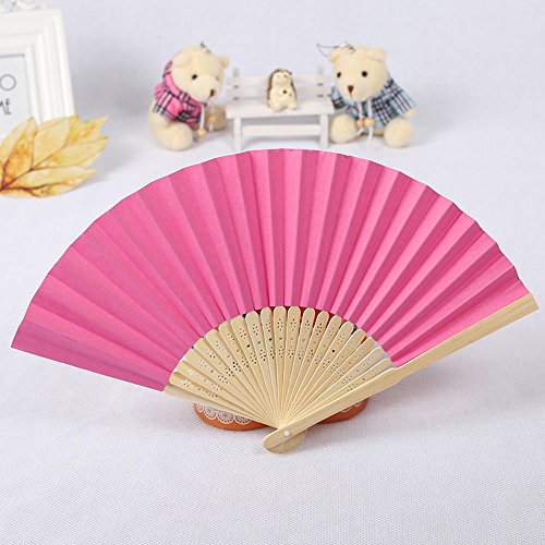 FeiliandaJJ Einfarbig Papier Faltfächer Handfächer Chinesischer Stil Vintage Fächer für Sommer Anlässen Hochzeitsgeschenk Party Dekoration Geschenk Ethnischer Tanz Chinesisches Kung Fu (Pink) von FeiliandaJJ