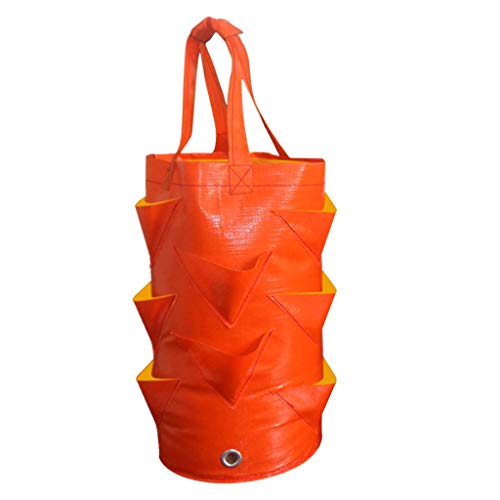 FeiliandaJJ Erdbeere Pflanzsack, 3 Gallons Pflanzen Tasche Grow Tasche Pflanzbeutel mit Griffe 10 seitliche Wachstumstaschen, dauerhaft AtmungsaktivBeutel Pflanzsack für Erdbeeren (Orange) von FeiliandaJJ