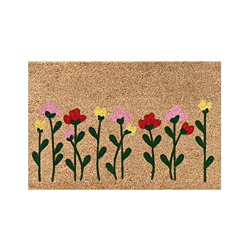 FeiliandaJJ Fußmatte Kokos – Eingangsmatte 40x60 cm – rutschfest Schmutzfangmatte – Kokosmatte mit Blumen Muster – Künstlich Material – Willkommens Fussmatte für Innen und Außen von FeiliandaJJ