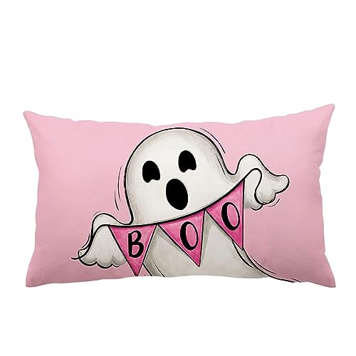 FeiliandaJJ Halloween Kissenbezug 30x50cm Rosa Weiche Kissenhülle mit Gruselig Muster Niedliche Halloween Sofakissen Dekokissen für Schlafzimmer Wohnzimmer Sofa Bed von FeiliandaJJ