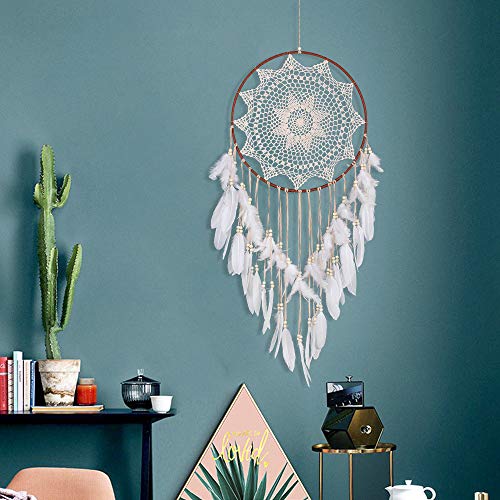 FeiliandaJJ Handgefertigt Spitze Traumfänger Weiss Kinder Weiß Federn Dekoration für Auto Wand hängen Raum Mädchen Zimmer Home Decor Festival Geschenk (Weiß) von FeiliandaJJ