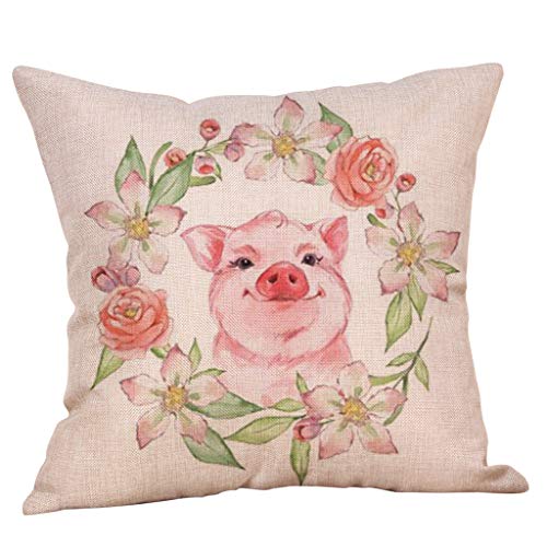 FeiliandaJJ Kissenbezug 45x45cm,Niedlich Tier Schwein Komfortable Schlaf Kopfkissenbezug,Weich Cotton Linen Kissenhülle, Deko Sofakissenbezüge Pillowcase für Couch Wohnzimmer Sofa Bed Auto (B) von FeiliandaJJ