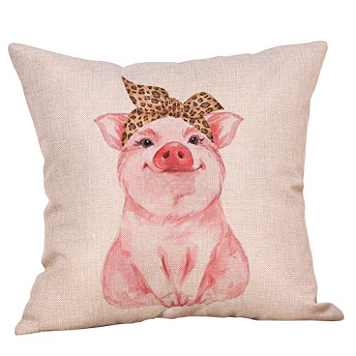 FeiliandaJJ Kissenbezug 45x45cm,Niedlich Tier Schwein Komfortable Schlaf Kopfkissenbezug,Weich Cotton Linen Kissenhülle, Deko Sofakissenbezüge Pillowcase für Couch Wohnzimmer Sofa Bed Auto (D) von FeiliandaJJ