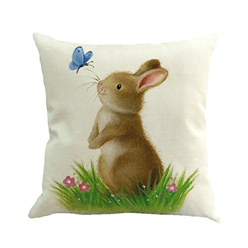 FeiliandaJJ Kissenbezug Ostern, Kaninchen Drucken Kissenhülle Kopfkissenbezug Home Dekoration Pillowcase Super Weich Sofakissen für Wohnzimmer Sofa Bed,45x45cm (A) von FeiliandaJJ