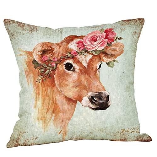 FeiliandaJJ Kissenbezug Tier Ölgemälde Kuh Muster Kissenhülle Super Weich Home Dekoration Kopfkissenbezug Pillowcase Sofakissen für Wohnzimmer Sofa Bed,45x45cm (G) von FeiliandaJJ