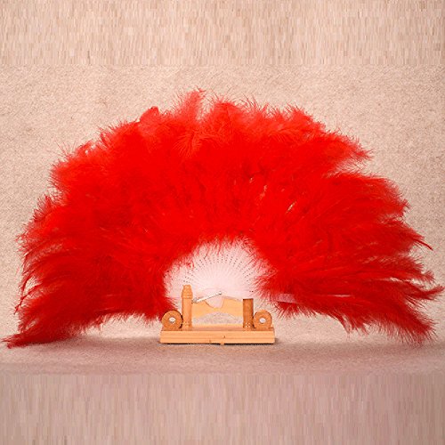 FeiliandaJJ Tanzparty Showgirl Faltfächer Handfächer Damen Vintage Elegant Feder Chinesischer Stil für Hochzeits Party Dekoration Geschenk Ethnischer Tanz Chinesisches Kung Fu Sommer Lüfter (rot) von FeiliandaJJ