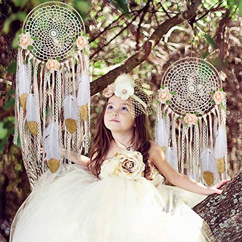 FeiliandaJJ Traumfänger Weiss Handgefertigt Dreamcatcher Feder Wand Hängend für Hochzeit Mädchen Zimmer Schlafzimmer Wohnzimmer Hängend Dekoration Ornament Geschenk (A) von FeiliandaJJ