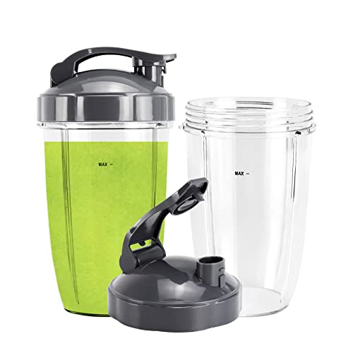 2er-Pack für 24-oz-Mixer-Ersatzbecher für Original NutriBullet Pro 900 W 600 W Extractor Blade Juicer Parts Smoothie Cups mit 2 reversiblen oberen Deckel-Mixer-Aufsätzen BPA-freier Krug von Feilifan