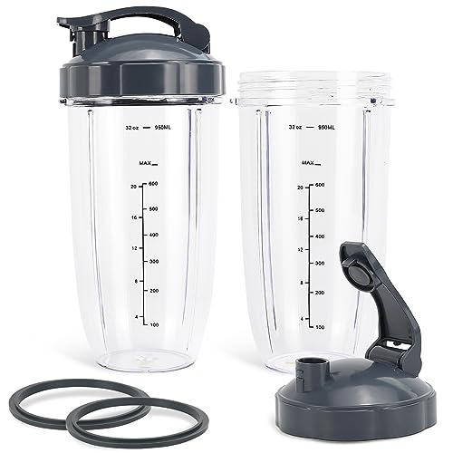 Ersatzbecher für Mixer, 900 ml, für NutriBullet Pro 900 W/600 W Serie Becher mit Flip Top to Go Deckel (2 Stück) von Feilifan