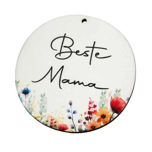 FeinFaktur Holzanhänger - Beste Mama - Muttertag - Beste Oma - Bester Papa - Bester Opa mit Blumen - Geschenkeanhänger von FeinFaktur