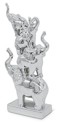 FeinKnick Elefanten Skulptur “Familienzusammenhalt” in Silber poliert - Dekofigur Elefant als Symbol für Familie & Team - Dekoration aus Keramik 32cm groß - Deko Figur Elefantenfamilie im Wohnzimmer von FeinKnick