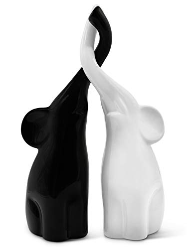 FeinKnick Harmonisches Elefanten Pärchen aus Keramik in Schwarz & Weiß - Moderne Skulptur als Paar aus Zwei einzelnen Elefanten - Deko-Figur 26cm hoch - Elefant gut als Geschenk geeignet von FeinKnick