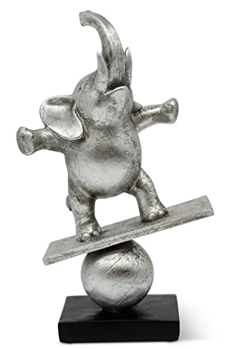 FeinKnick Skulptur “Lebenskünstler” - inspirierende & Moderne Elefanten Dekoration aus Kunststein 30cm groß - Deko Elefanten Figur als Statue in Silber - humorvolle Dekofigur Elefant von FeinKnick