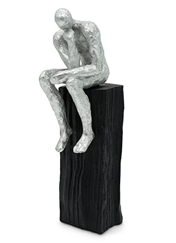 FeinKnick Skulptur “Der Denker” - Moderne Dekofigur aus Marmorit 29cm groß als Inspiration - Deko Figur modern als Statue für Deko Wohnzimmer, Schreibtisch Deko & Büro Deko von FeinKnick