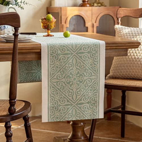 Baumwolle Leinen Tischläufer 35 x 140 cm, Frühlingsdeko Tischläufer mit Lotuseffekt, Abwaschbar und Wasserabweisend, Modern Geometrisches Musterdesign Dekoration Table Runner für Esstisch und Party von FeinKulturia