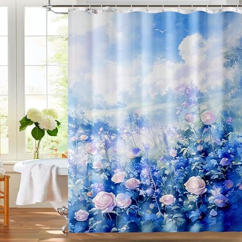 Duschvorhang 180x200 cm, Verdickter Ölgemälde Blumendesign Shower Curtain Waschbar Polyester-Textilien Stoff Badvorhang mit 12 Duschvorhangringen Anti-Schimmel Wasserdicht, beschwertem Saum von FeinKulturia
