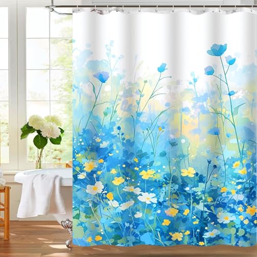 Duschvorhang 180x200 cm, Verdickter Ölgemälde Blumendesign Shower Curtain Waschbar Polyester-Textilien Stoff Badvorhang mit 12 Duschvorhangringen Anti-Schimmel Wasserdicht, beschwertem Saum von FeinKulturia