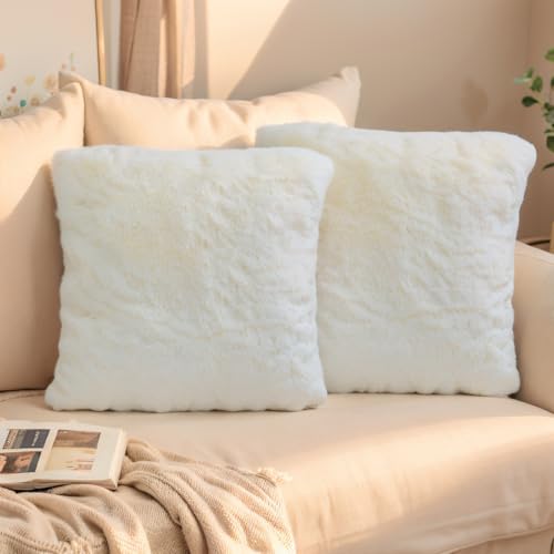 FeinKulturia 2er Set Kissenbezug 40x40cm Verdicken Künstlich Kaninchenpelz Weich Flauschig Deko Kissenhülle Luxus Plüsch Kissenbezüge für Sofa Schlafzimmer Zuhause Zierkissenbezüge Dekokissen von FeinKulturia