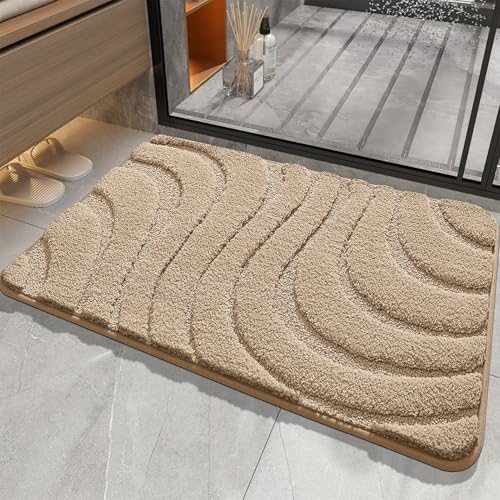FeinKulturia Weich Badezimmerteppich 50 x 80 cm, rutschfest Waschbar Badematte Flauschige Hochflor Badteppich Mikrofaser Saugfähig Badvorleger Duschvorleger für Badewanne, Dusche und Badezimmer von FeinKulturia