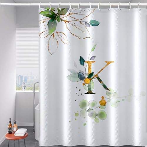 FeinKulturia Duschvorhang 180x200 cm, Design im Verdickten Buchstabenstil, Waschbare Polyester-Textilien, Anti-Schimmel, Wasserdichter Badvorhang mit 12 Duschvorhangringen und beschwertem Saum von FeinKulturia
