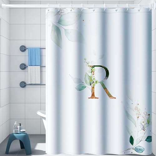 FeinKulturia Duschvorhang 180x200 cm, Design im Verdickten Buchstabenstil, Waschbare Polyester-Textilien, Anti-Schimmel, Wasserdichter Badvorhang mit 12 Duschvorhangringen und beschwertem Saum von FeinKulturia