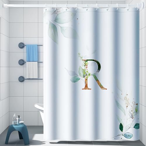 FeinKulturia Duschvorhang 180x200 cm, Design im Verdickten Buchstabenstil, Waschbare Polyester-Textilien, Anti-Schimmel, Wasserdichter Badvorhang mit 12 Duschvorhangringen und beschwertem Saum von FeinKulturia